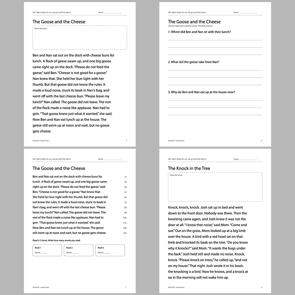 Silent letters (kn, wr, mb, gn) and final silent e Decodable Readers | 10 Stories 44 Pages | Phonics Printable PDF | Ages 6-9