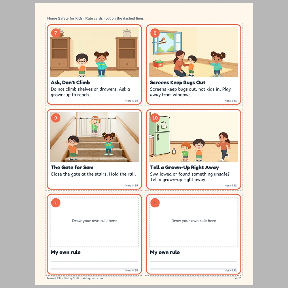 Home Safety for Kids Picture Rule Cards | Printable Visual Sequence Cards for Kids Ages 5–8 | Safety Rules Companion