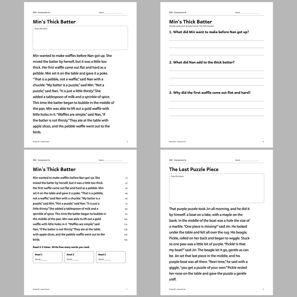 Consonant-le Decodable Readers | 10 Stories 44 Pages | Phonics Printable PDF | Ages 6-9
