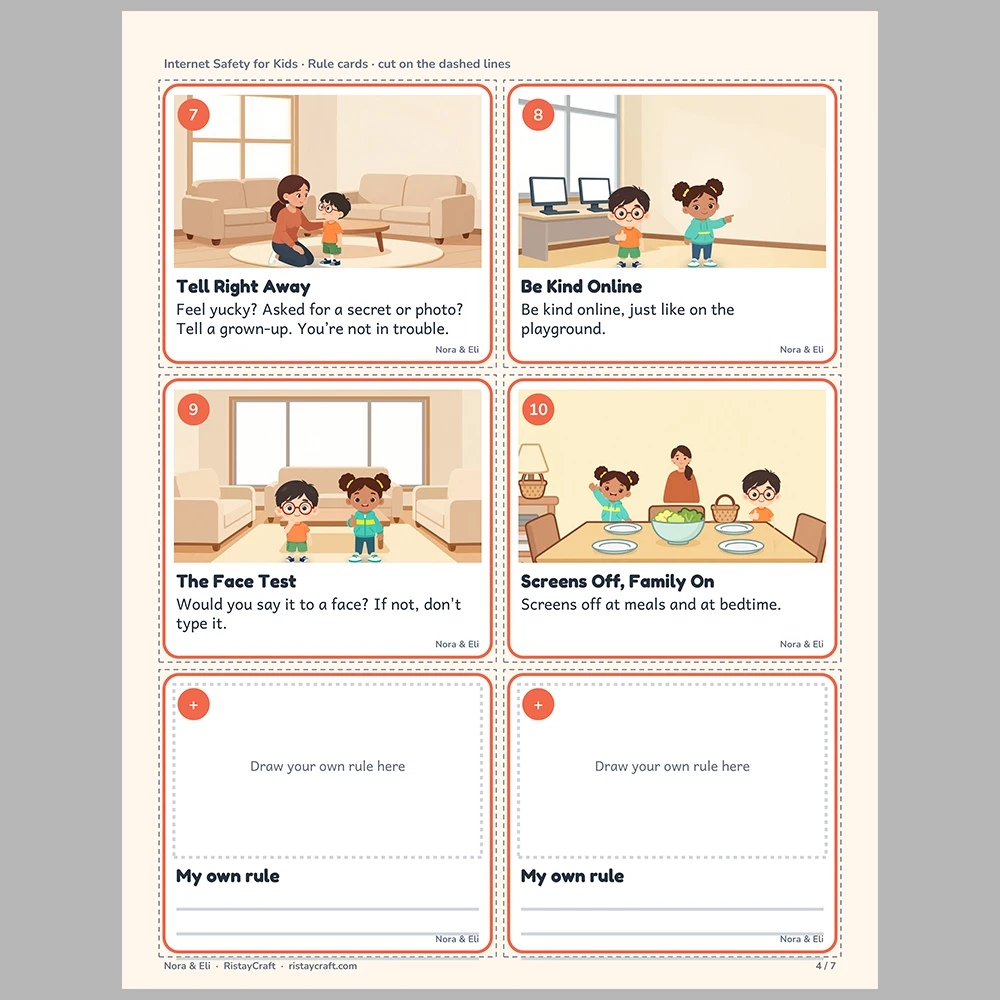 Internet Safety for Kids Picture Rule Cards | Printable Visual Sequence Cards for Kids Ages 5–8 | Safety Rules Companion