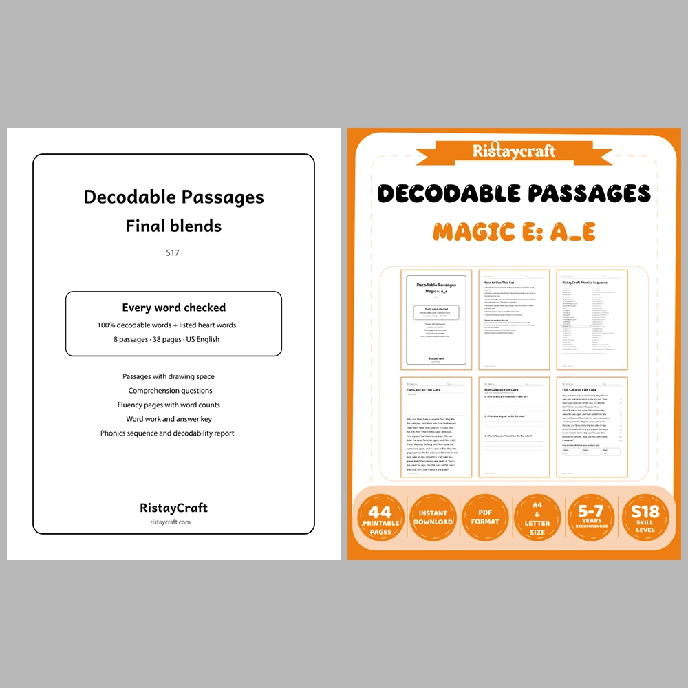 Decodable Readers Bundle 2: Blends and Magic E | 10 Phonics Packs, 94 Stories | Printable PDF