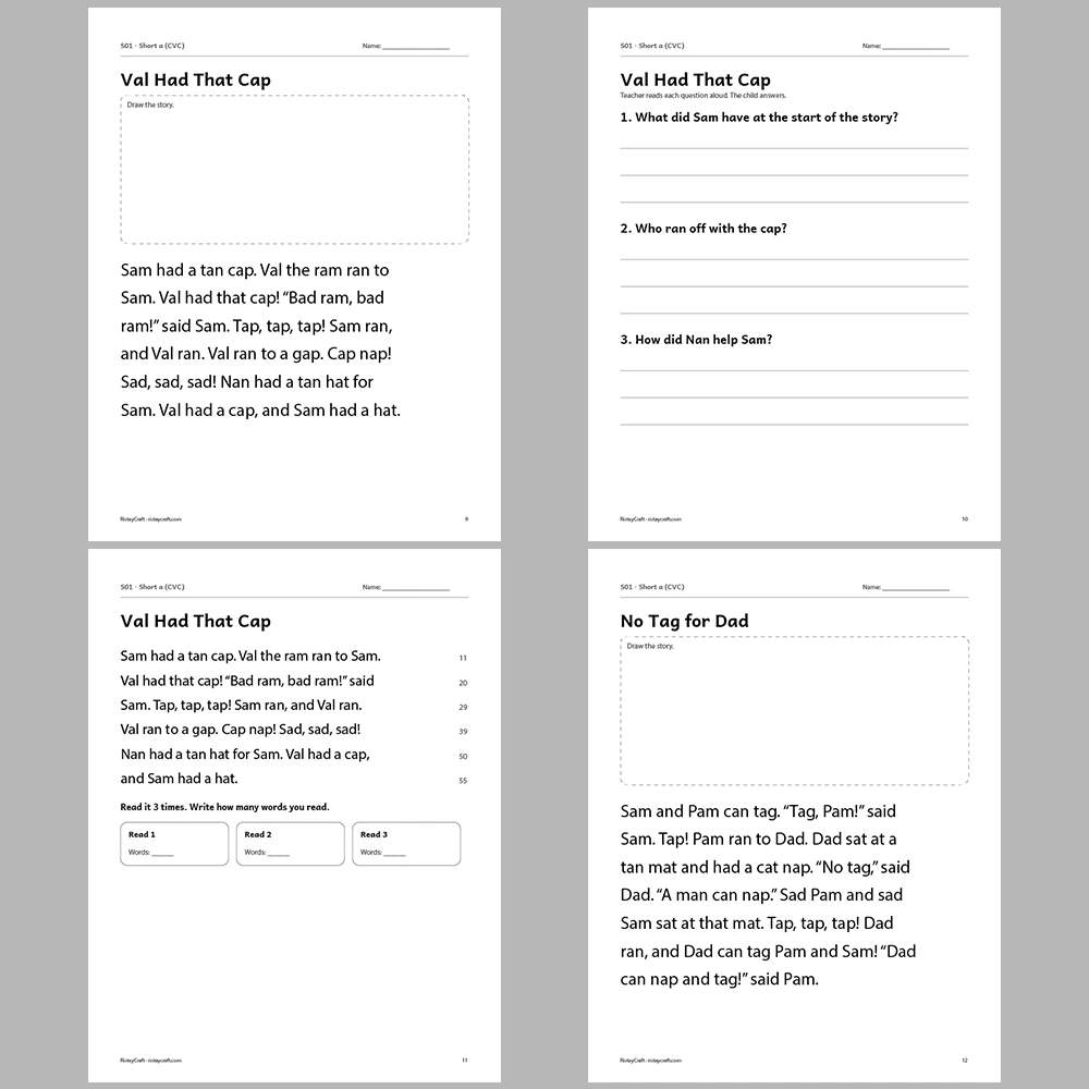 Short a (CVC) Decodable Readers | 8 Stories 38 Pages | Phonics Printable PDF | Ages 5-6