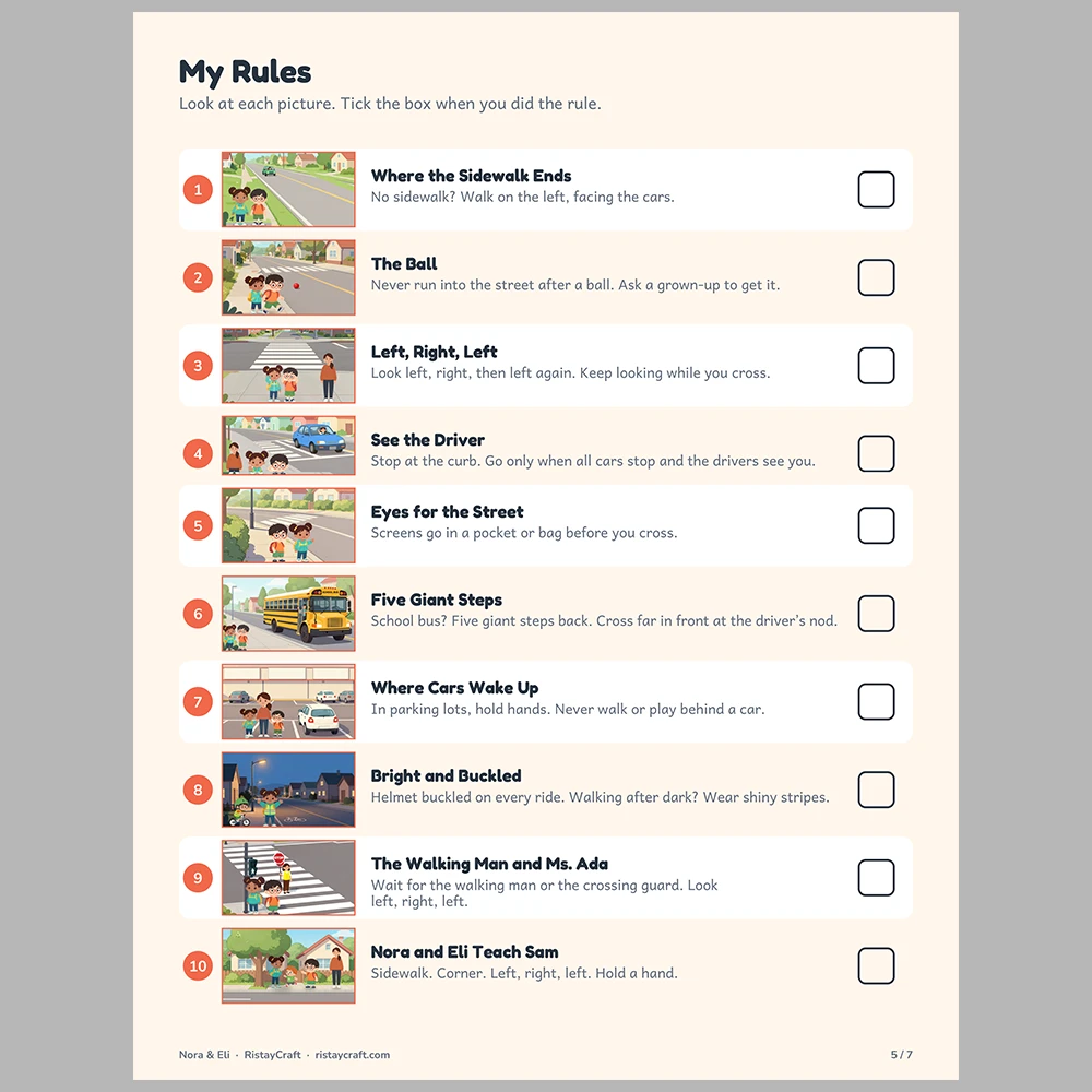 Street Safety for Kids Picture Rule Cards | Printable Visual Sequence Cards for Kids Ages 5–8 | Safety Rules Companion