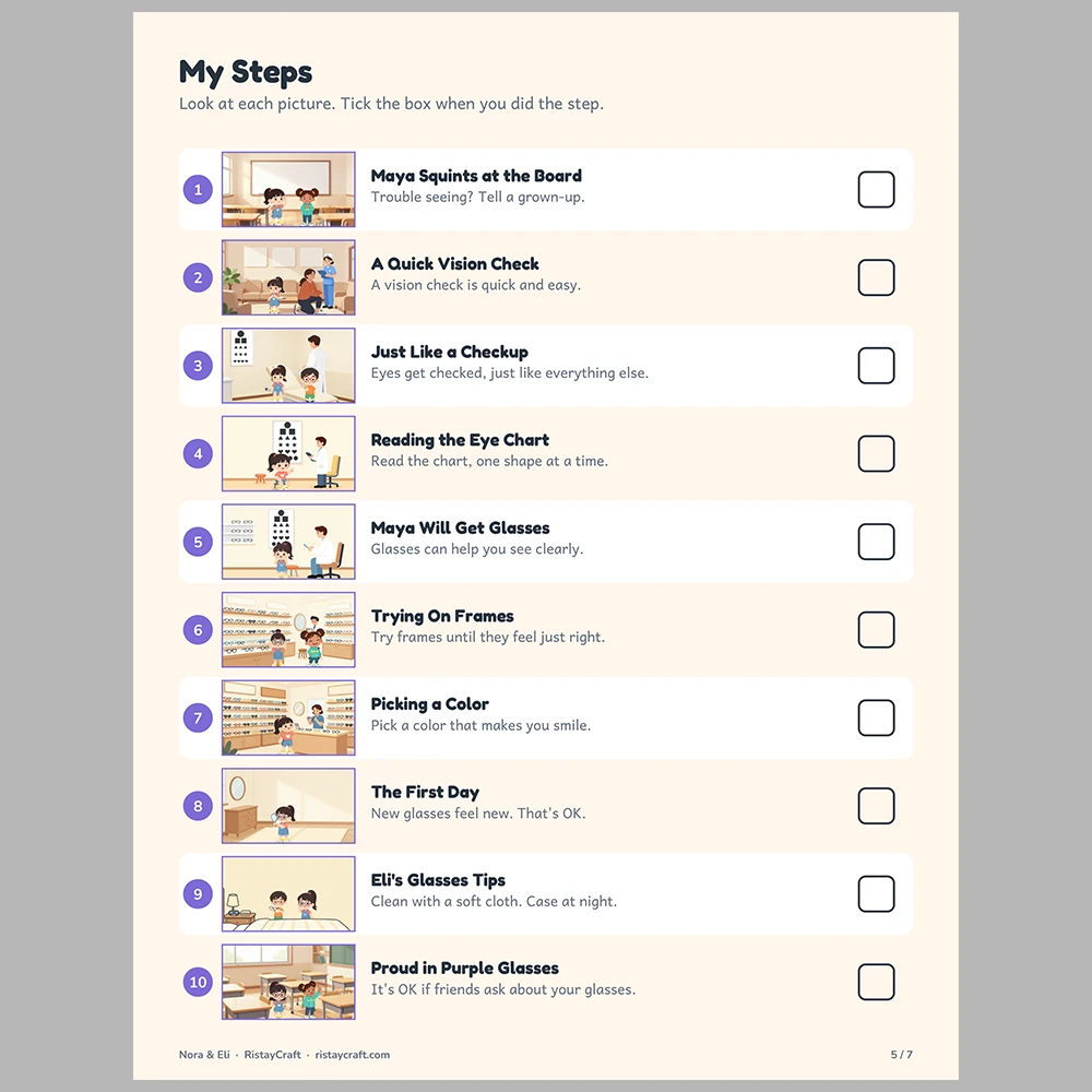Getting Glasses Picture Step Cards | Printable Visual Sequence Cards for Kids Ages 4–8 | Social Narrative Companion