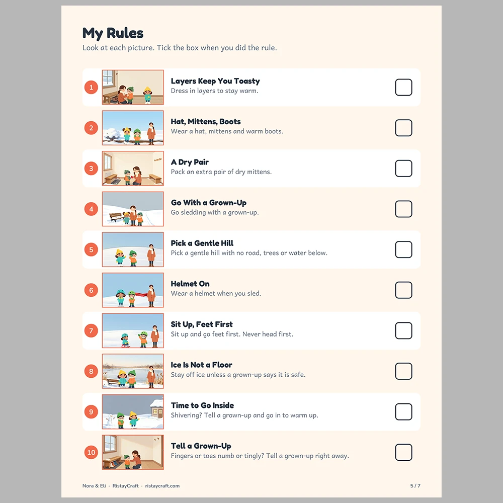 Winter Safety for Kids Picture Rule Cards | Printable Visual Sequence Cards for Kids Ages 5–8 | Safety Rules Companion