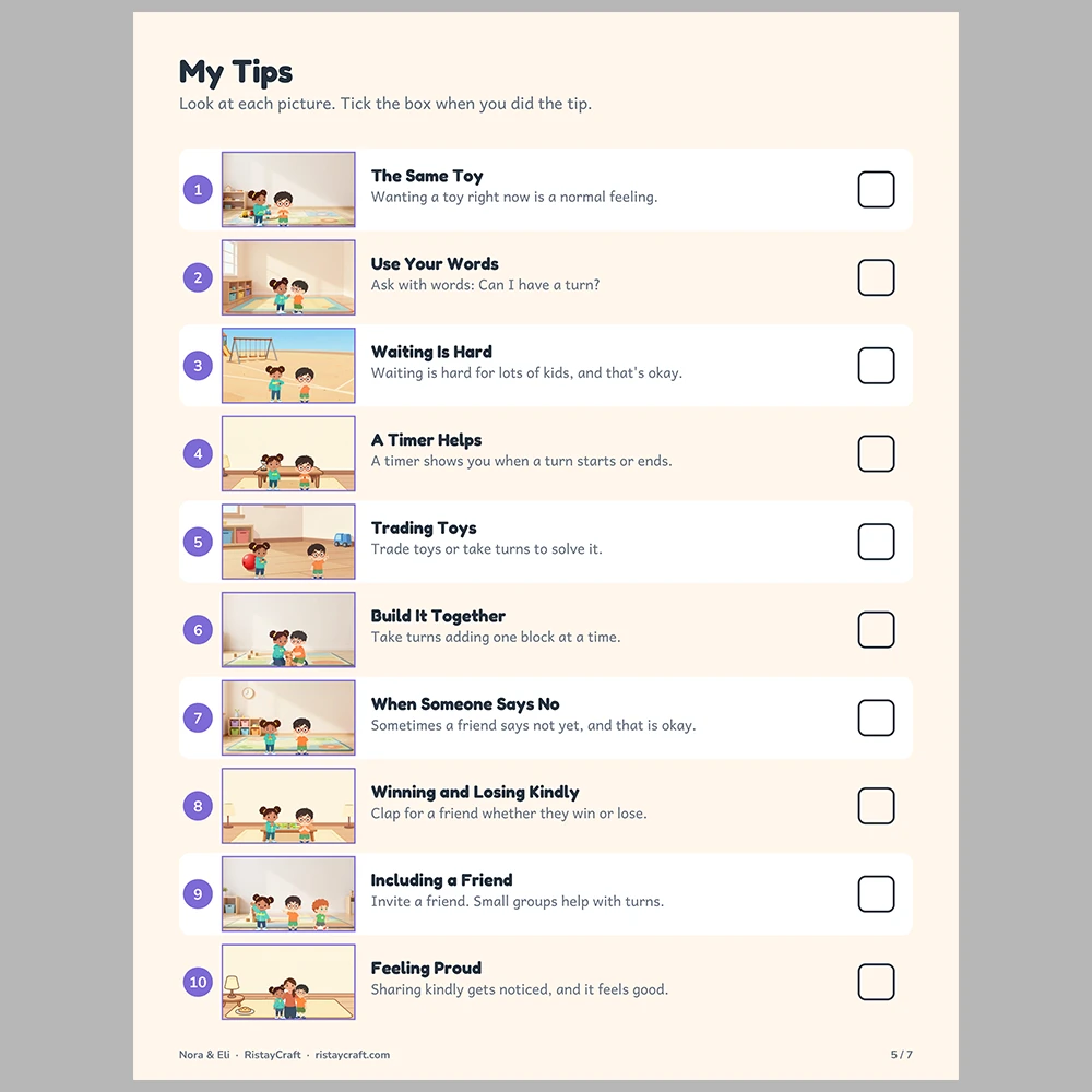 Take Turns Picture Tip Cards | Printable Visual Sequence Cards for Kids Ages 4–8 | Social Narrative Companion