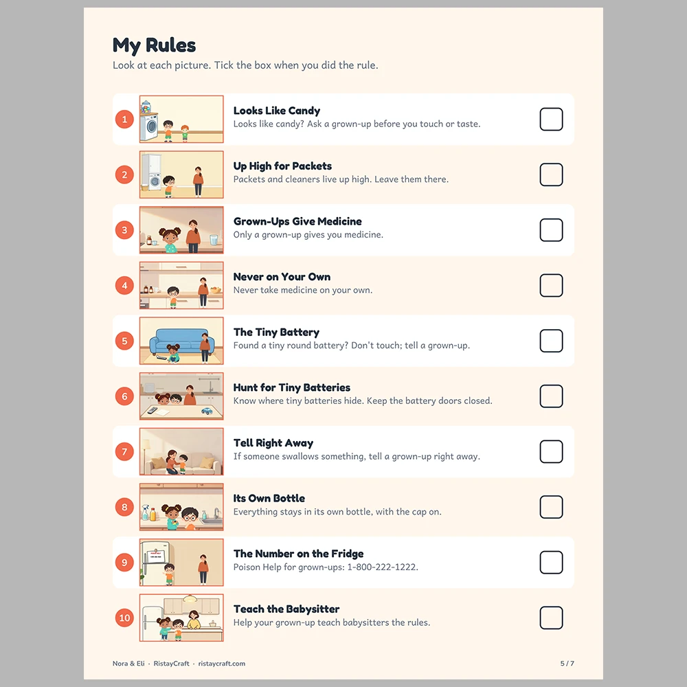 Poison Safety for Kids Picture Rule Cards | Printable Visual Sequence Cards for Kids Ages 5–8 | Safety Rules Companion