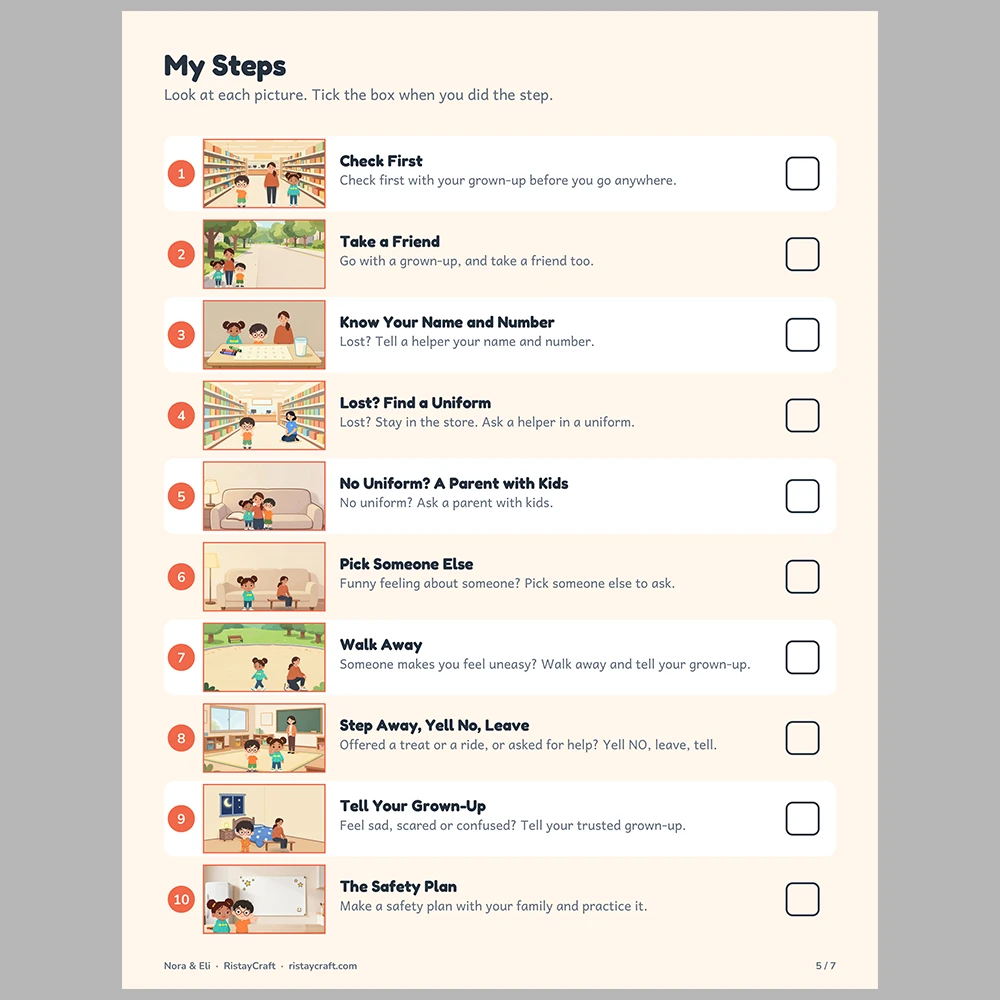 Safe Helpers for Kids Picture Step Cards | Printable Visual Sequence Cards for Kids Ages 5–8 | Safety Rules Companion