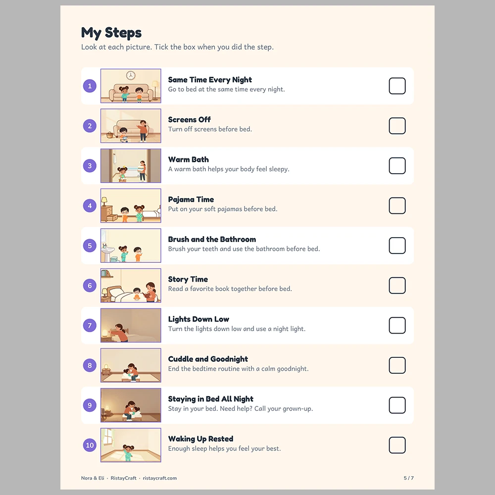 Bedtime Routine Picture Step Cards | Printable Visual Sequence Cards for Kids Ages 4–8 | Social Narrative Companion
