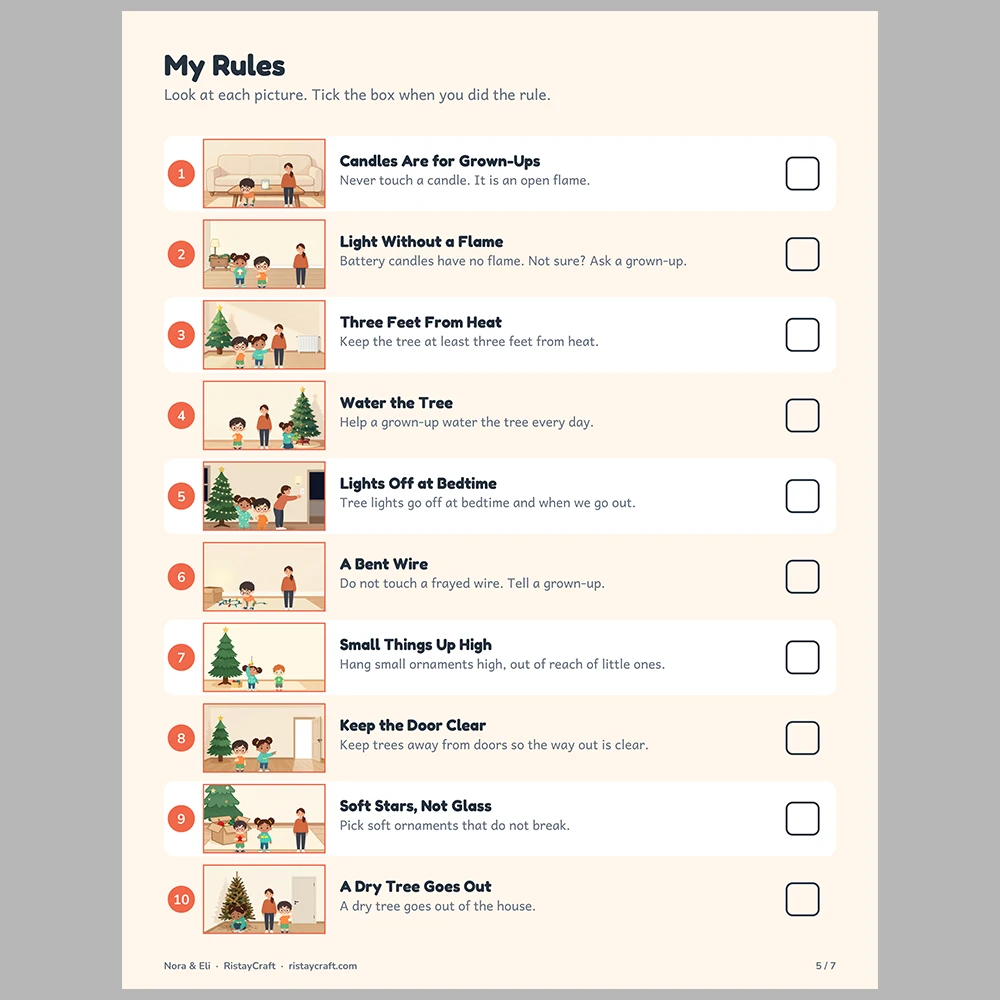 Holiday Safety for Kids Picture Rule Cards | Printable Visual Sequence Cards for Kids Ages 5–8 | Safety Rules Companion