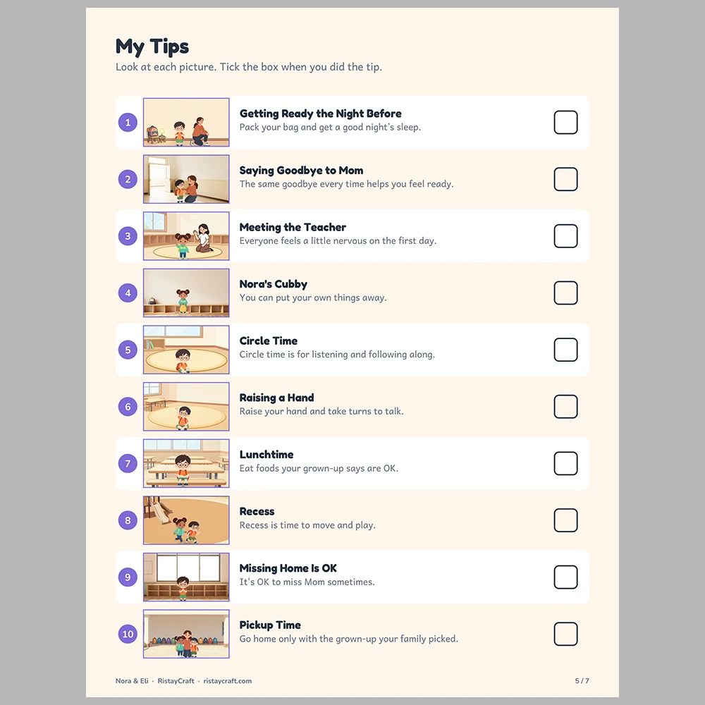 First Day of School Picture Tip Cards | Printable Visual Sequence Cards for Kids Ages 4–8 | Social Narrative Companion