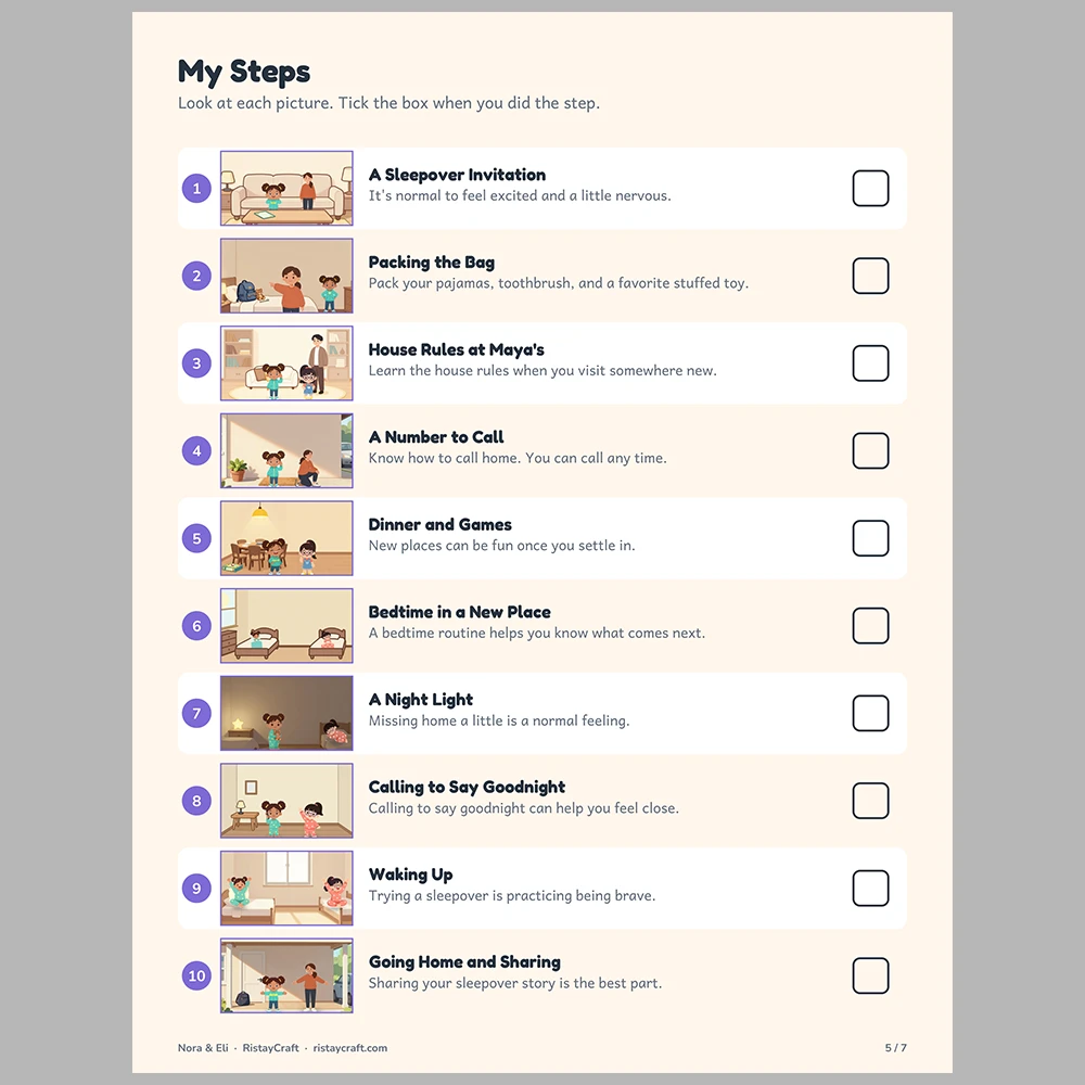 My First Sleepover Picture Step Cards | Printable Visual Sequence Cards for Kids Ages 4–8 | Social Narrative Companion
