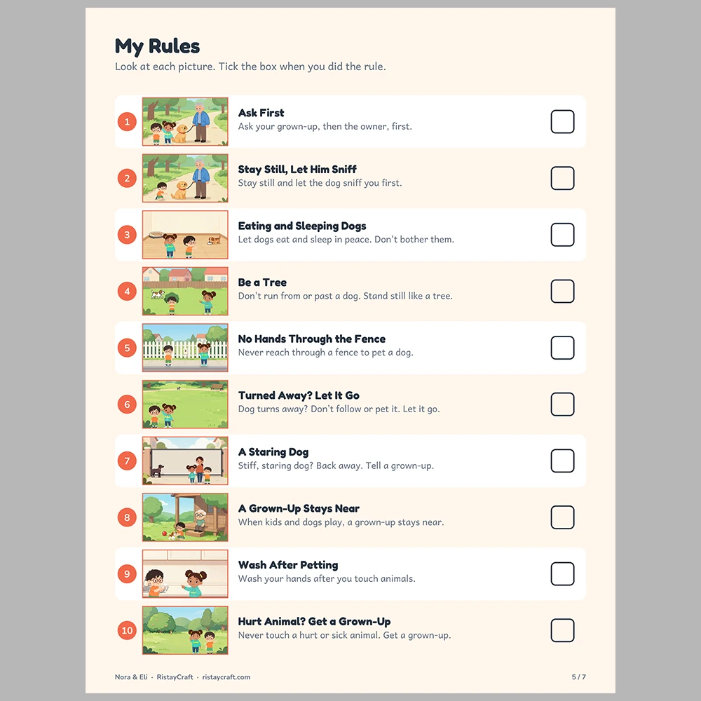 Dog Safety for Kids Picture Rule Cards | Printable Visual Sequence Cards for Kids Ages 5–8 | Safety Rules Companion