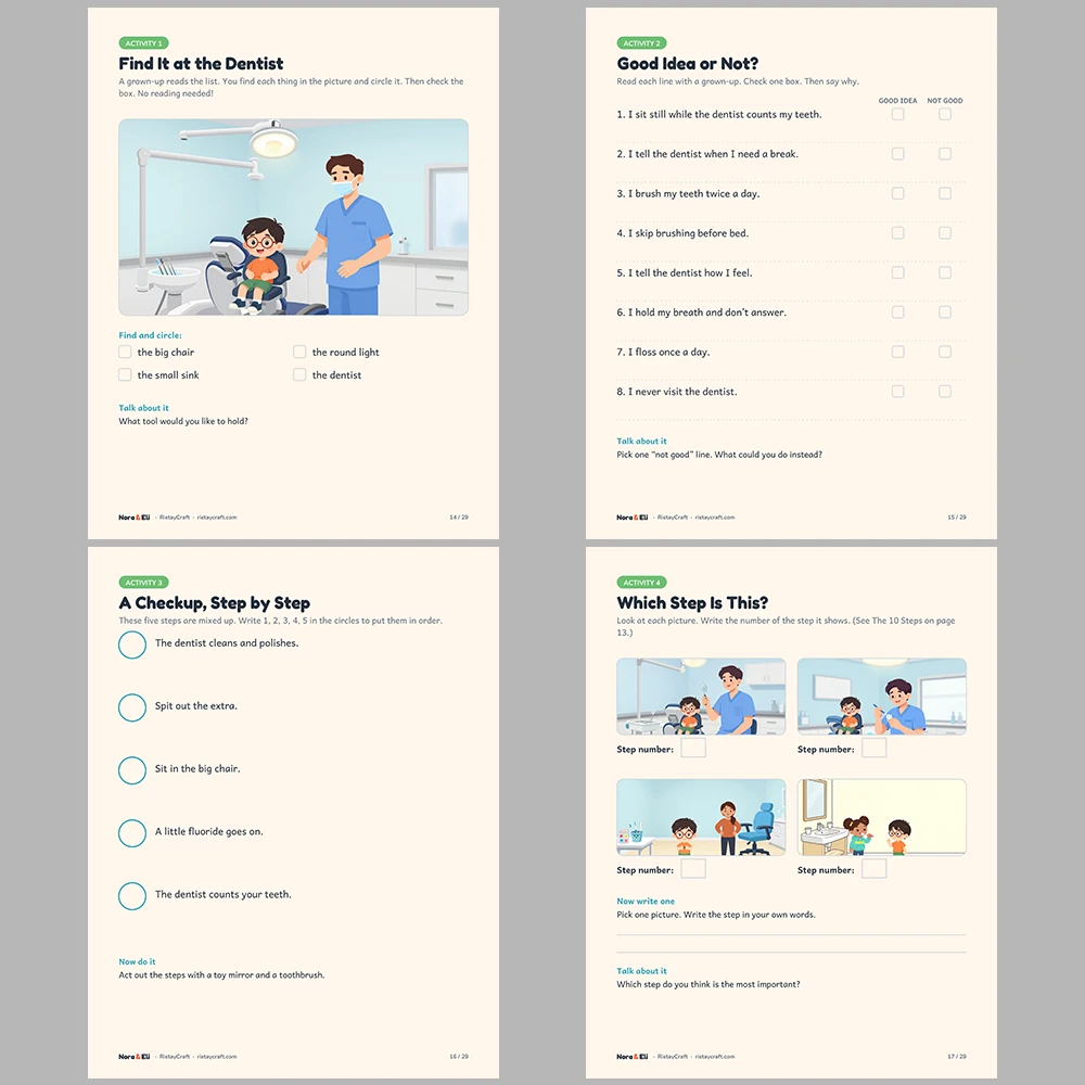 First Dentist Visit Social Narrative for Kids | 29-Page Printable Big Moment Story Ages 4–8 | Dental Checkup Story Activities