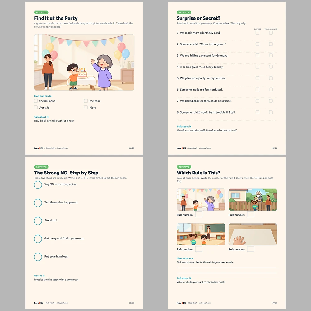Body Safety for Kids Printable | 29-Page Consent and Boundaries Workbook Ages 5–8 | Trusted Adults Surprises vs Secrets