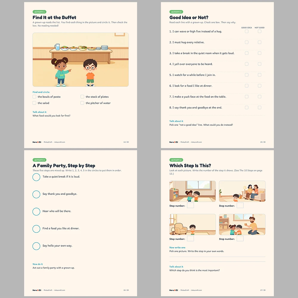 Big Family Gatherings Social Narrative for Kids | 29-Page Printable Big Moment Story Ages 4–8 | Family Party Shy Feelings Activities