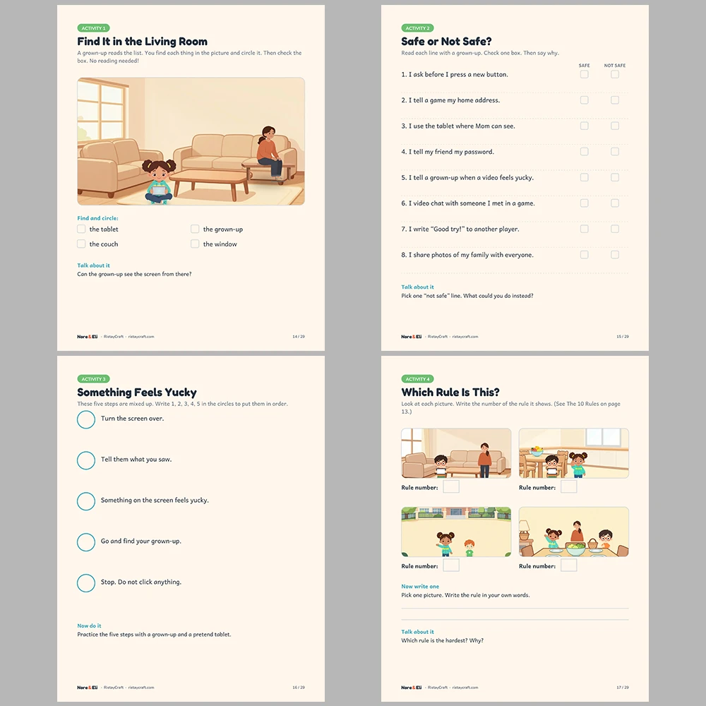 Internet Safety for Kids Printable | 29-Page Online Safety Workbook Ages 5–8 | Digital Citizenship Stories Activities