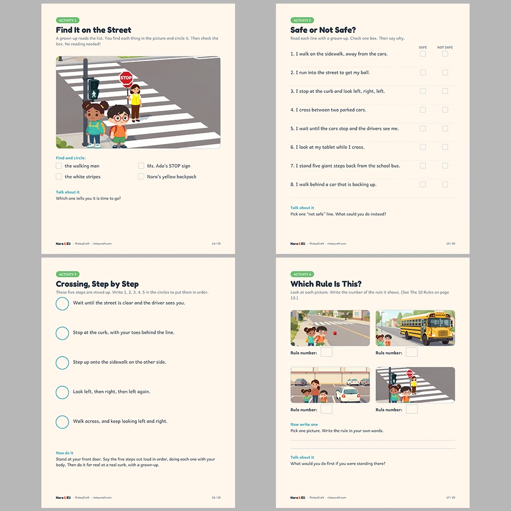 Street Safety for Kids Printable | 29-Page Road Safety Workbook Ages 5–8 | Stories Activities | Instant Download
