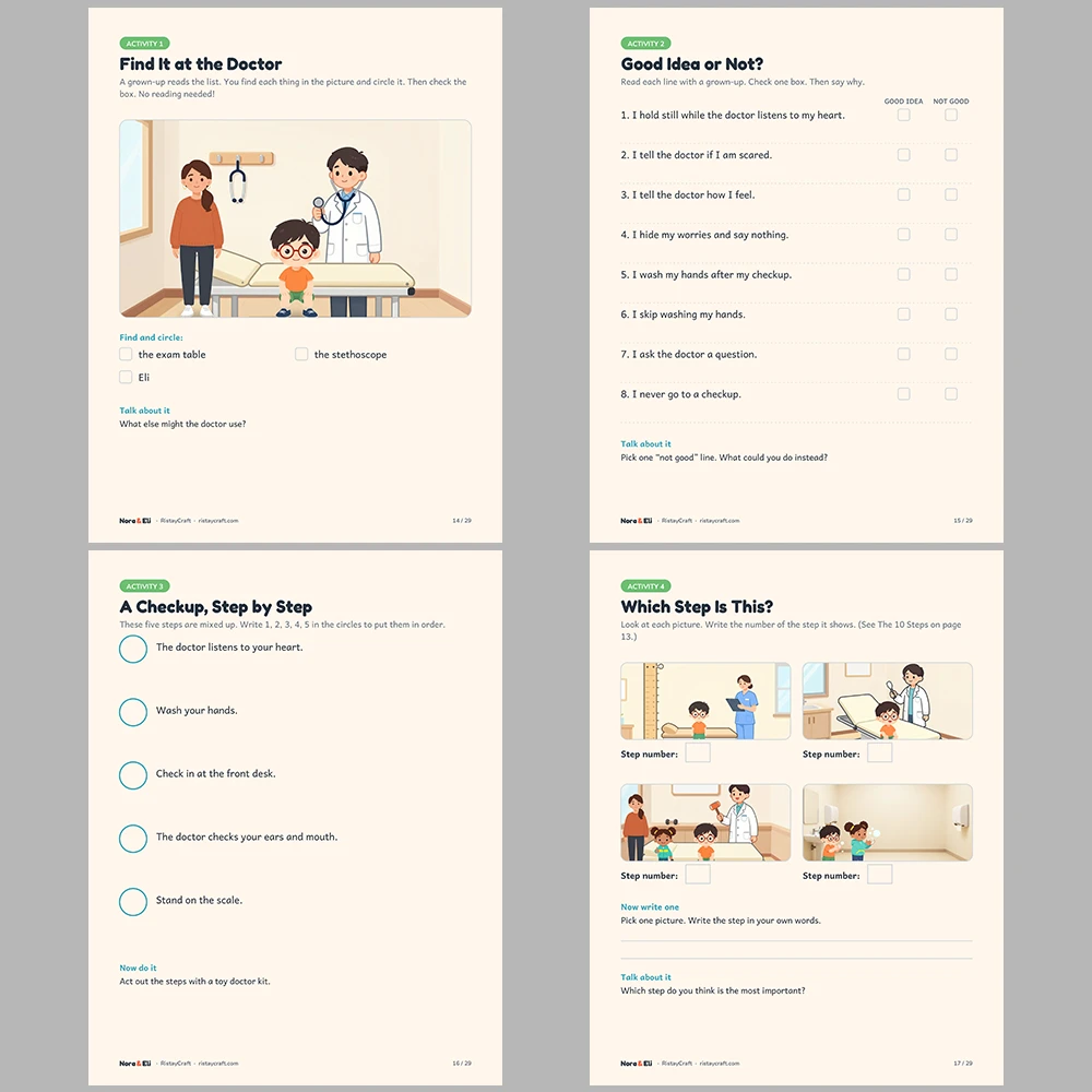Doctor Checkup Social Narrative for Kids | 29-Page Printable Big Moment Story Ages 4–8 | Well-Child Visit Story Activities