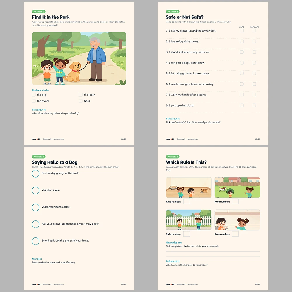 Dog Safety for Kids Printable | 29-Page Pet and Animal Safety Workbook Ages 5–8 | Dog Bite Prevention Stories Activities