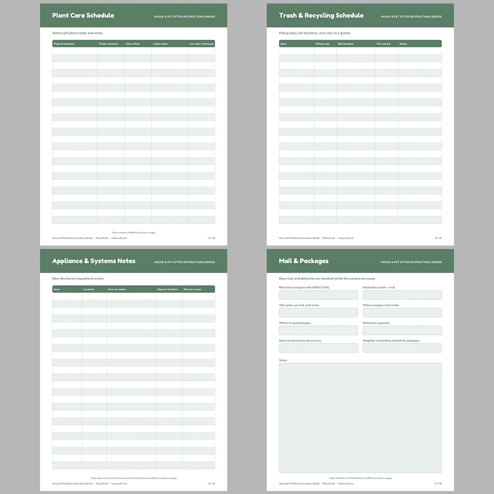 House Sitter Binder Printable | Pet Sitter Instructions | Home Info, Pet Care, Plant Care, Daily Log | Instant Download PDF