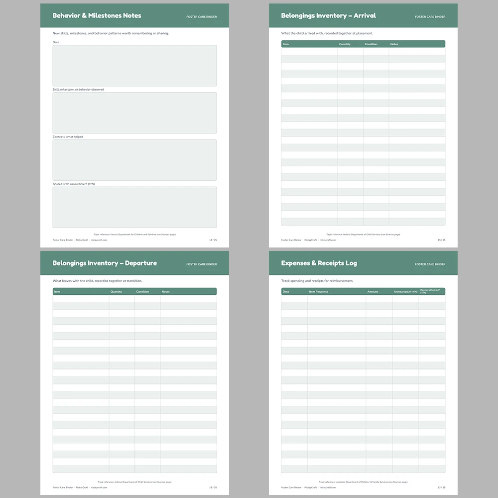 Foster Care Binder Printable | Foster Parent Organizer | Placement, Medical, School & Contact Log | Instant Download PDF