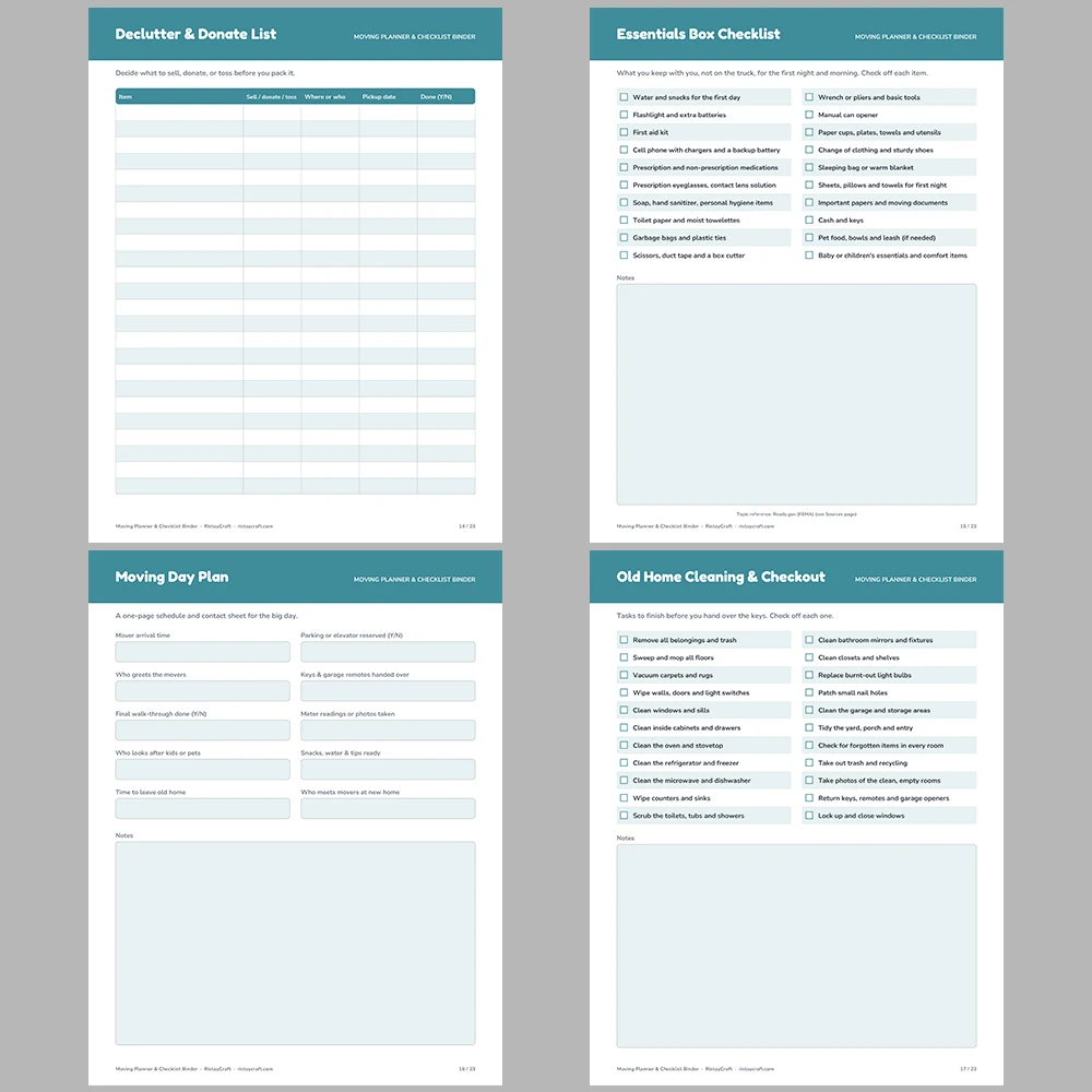 Moving Planner Binder Printable | Moving Checklist, Box Inventory, Budget & Address Change List | Instant Download PDF