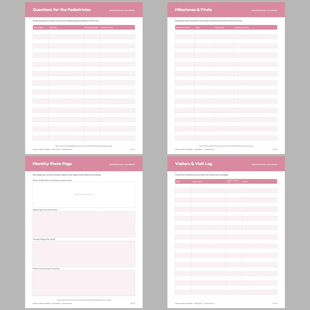 Newborn Baby Log Binder Printable | Feeding, Sleep, Diaper & Growth Tracker | Baby Planner Instant Download PDF