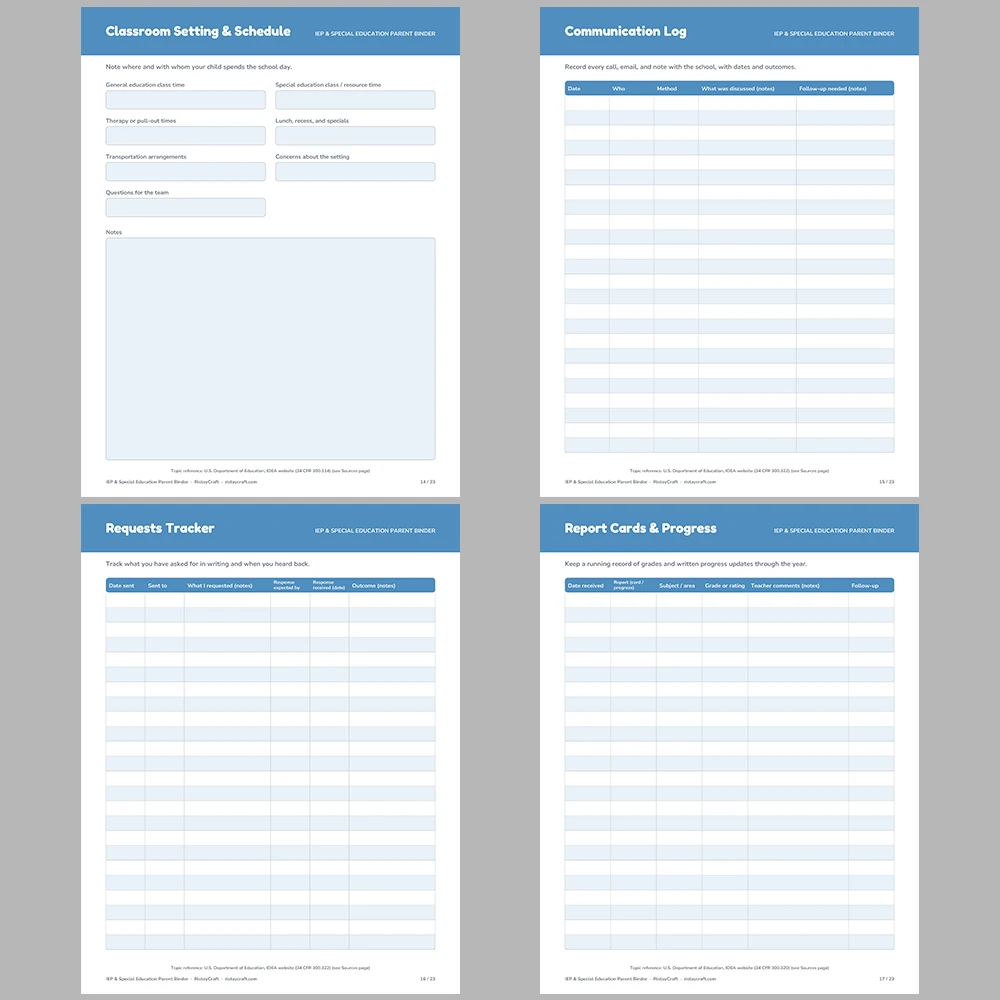 IEP Binder Printable | Special Education Parent Organizer | 504 Plan Meeting Notes, Goals Tracker & Communication Log | PDF