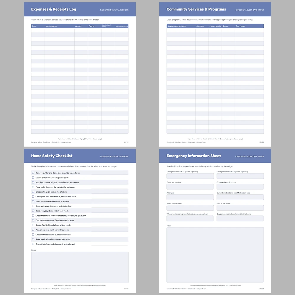 Caregiver Binder Printable | Elder Care Organizer | Medication, Appointments, Care Schedule & Handoff Log | Instant Download PDF