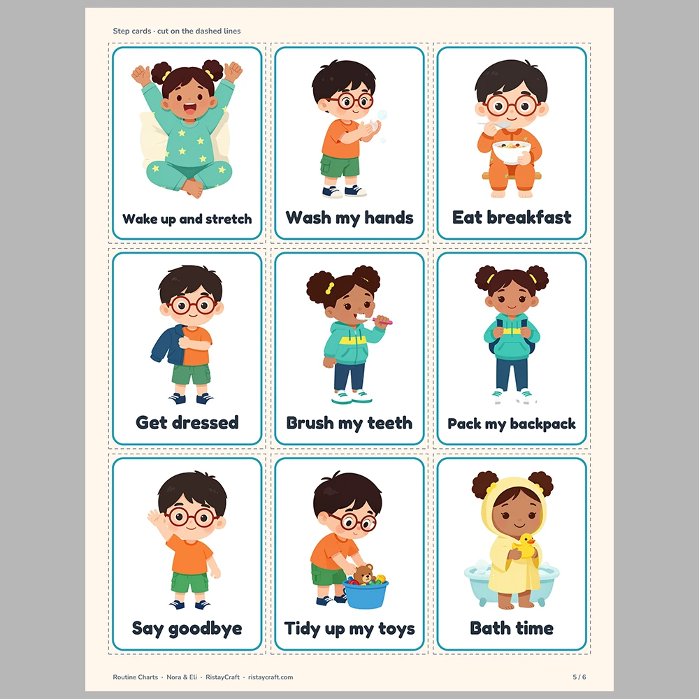 Morning and Bedtime Routine Chart for Kids | Visual Picture Routine Cards & Weekly Checklist | Printable Toddler Preschool Ages 3-8