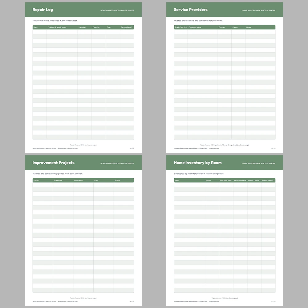 Home Maintenance Binder Printable | House Binder | Appliance Log, Repair Log, Seasonal Checklists, Home Inventory | Fillable PDF
