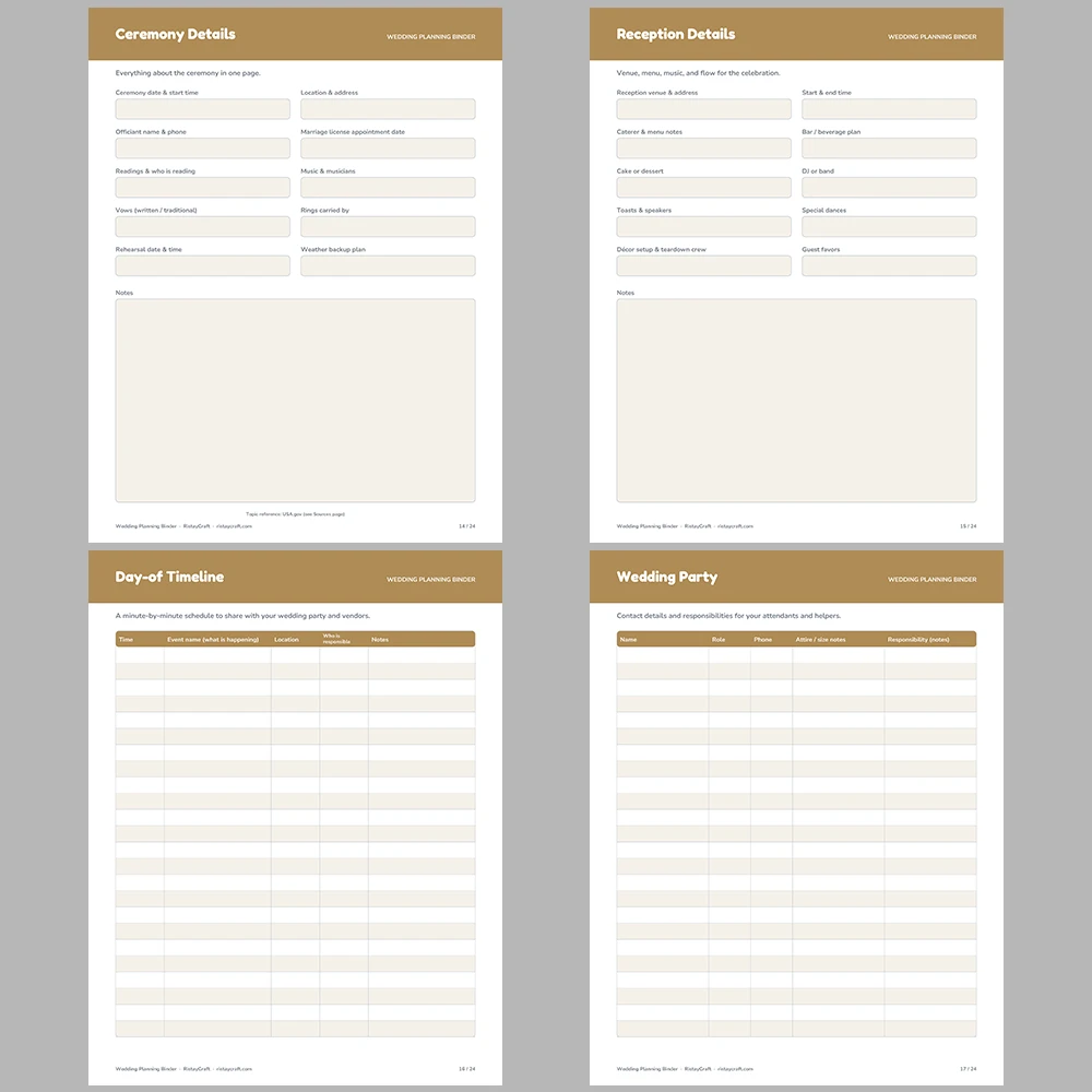 Wedding Planning Binder Printable | Wedding Planner Organizer PDF | Budget, Guest List, Vendor Tracker, Timeline | Instant Download