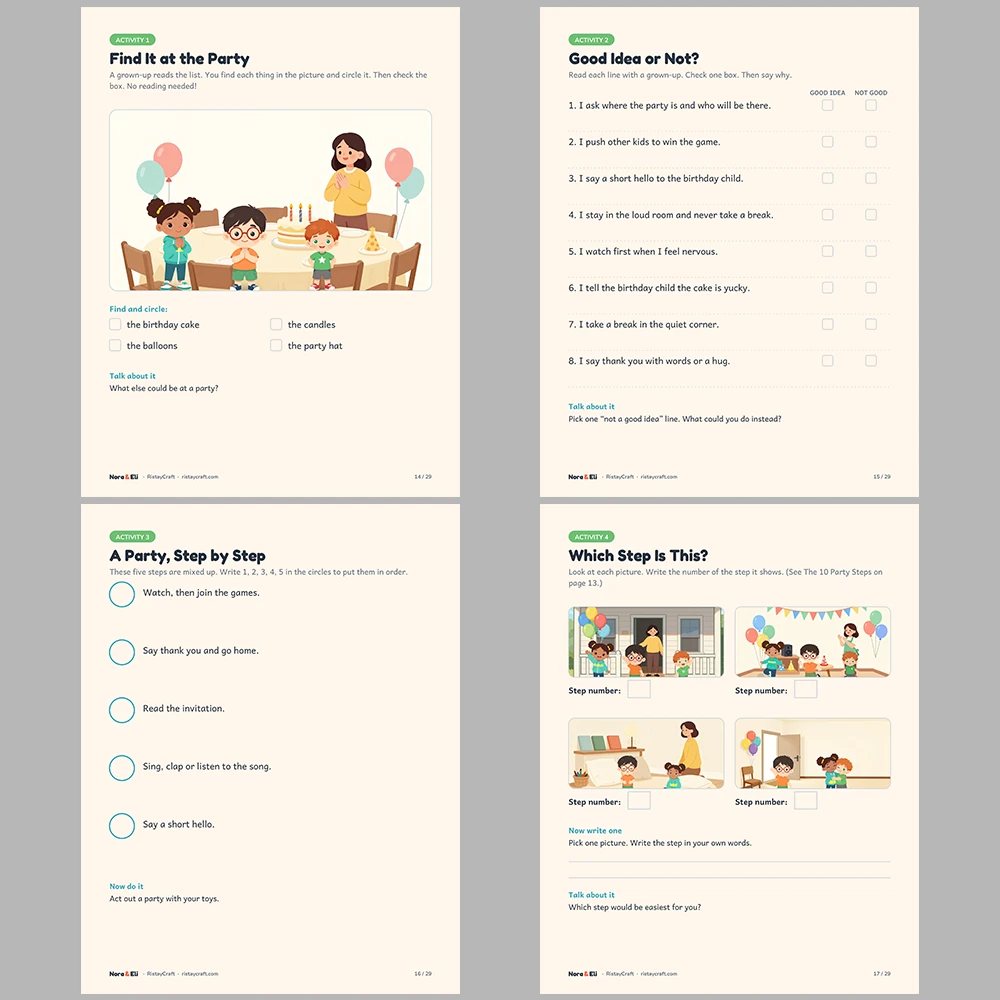 Going to a Birthday Party Social Narrative for Kids | 29-Page Printable Big Moment Story Ages 4–8 | Party Prep Story Activities