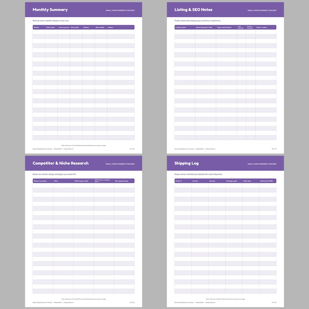 Small Shop Business Tracker Printable | Online Seller Planner | Sales, Orders, Expense, Inventory Log | Handmade Business Binder PDF