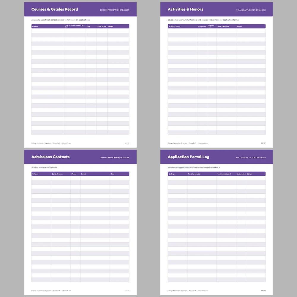 College Application Organizer Printable | College Planner, Deadlines, Essay & Recommendation Tracker | Instant Download PDF