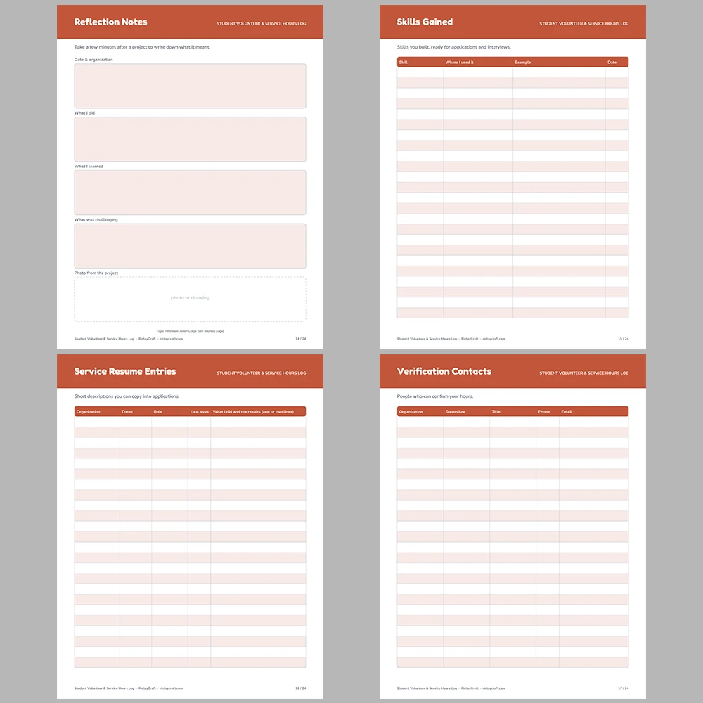 Student Volunteer Hours Log Printable | Community Service Tracker with Supervisor Signature | Instant Download PDF