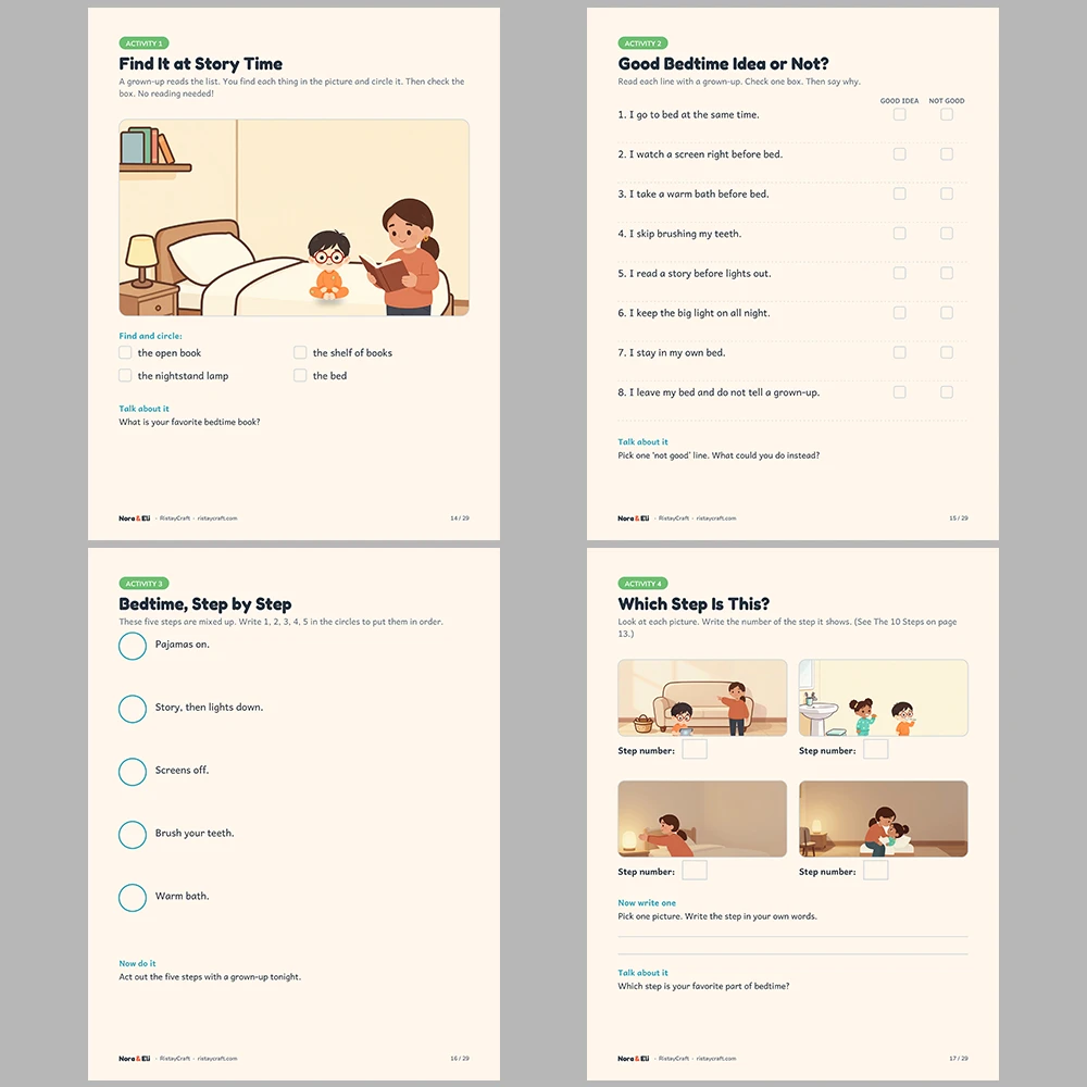 Bedtime Routine Social Narrative for Kids | 29-Page Printable Big Moment Story Ages 4-8 | Sleep Habits Activities