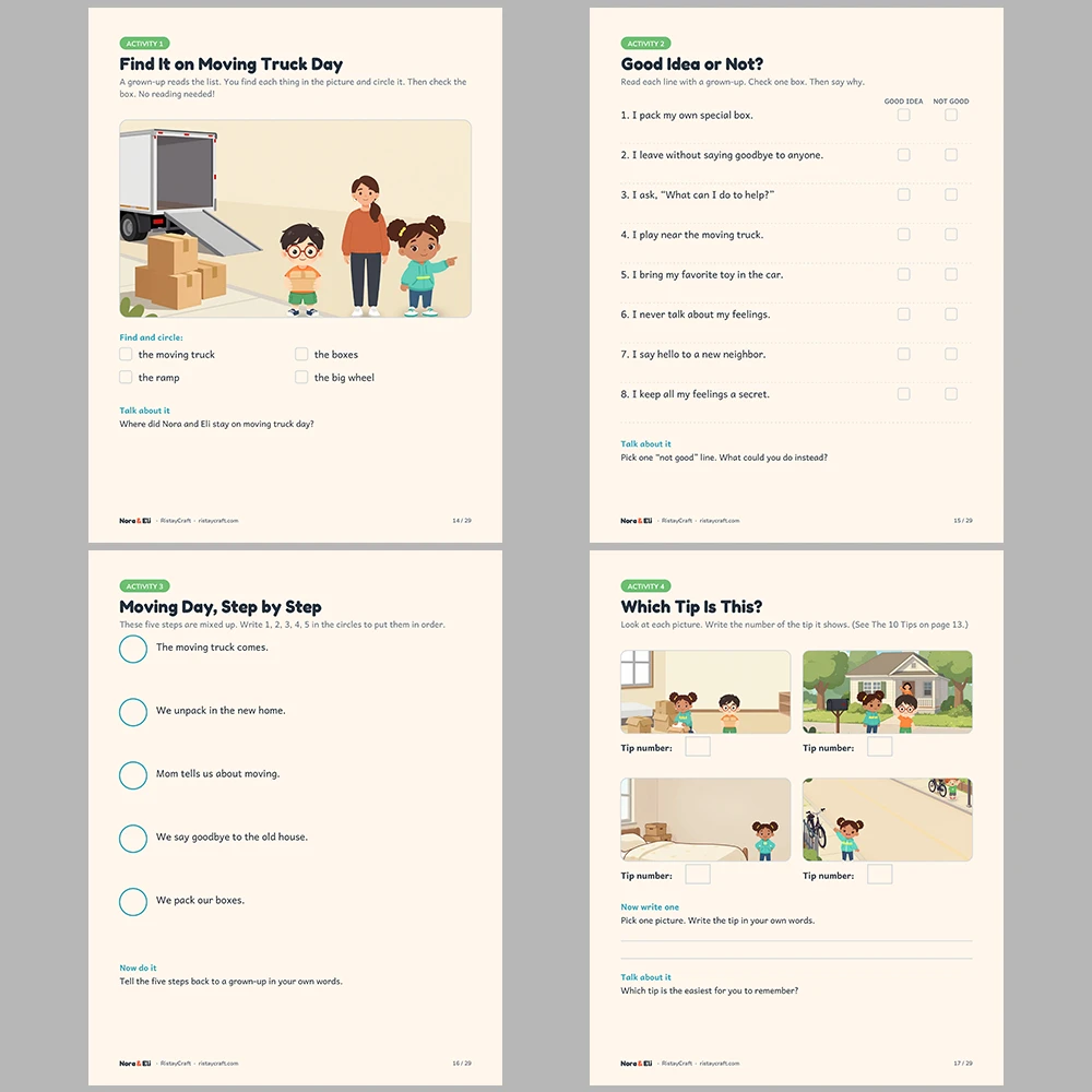 Moving to a New Home Social Narrative for Kids | 29-Page Printable Big Moment Story Ages 4-8 | Moving Day Packing Activities
