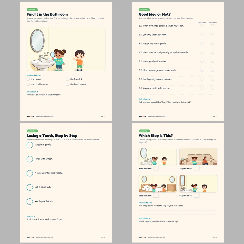 Losing a Baby Tooth Social Narrative for Kids | 29-Page Printable Big Moment Story Ages 4–8 | Wiggly Tooth Story Activities