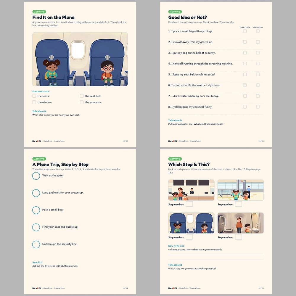 Airplane Trip Social Narrative for Kids | 29-Page Printable Big Moment Story Ages 4-8 | First Flight TSA Airport Stories Activities