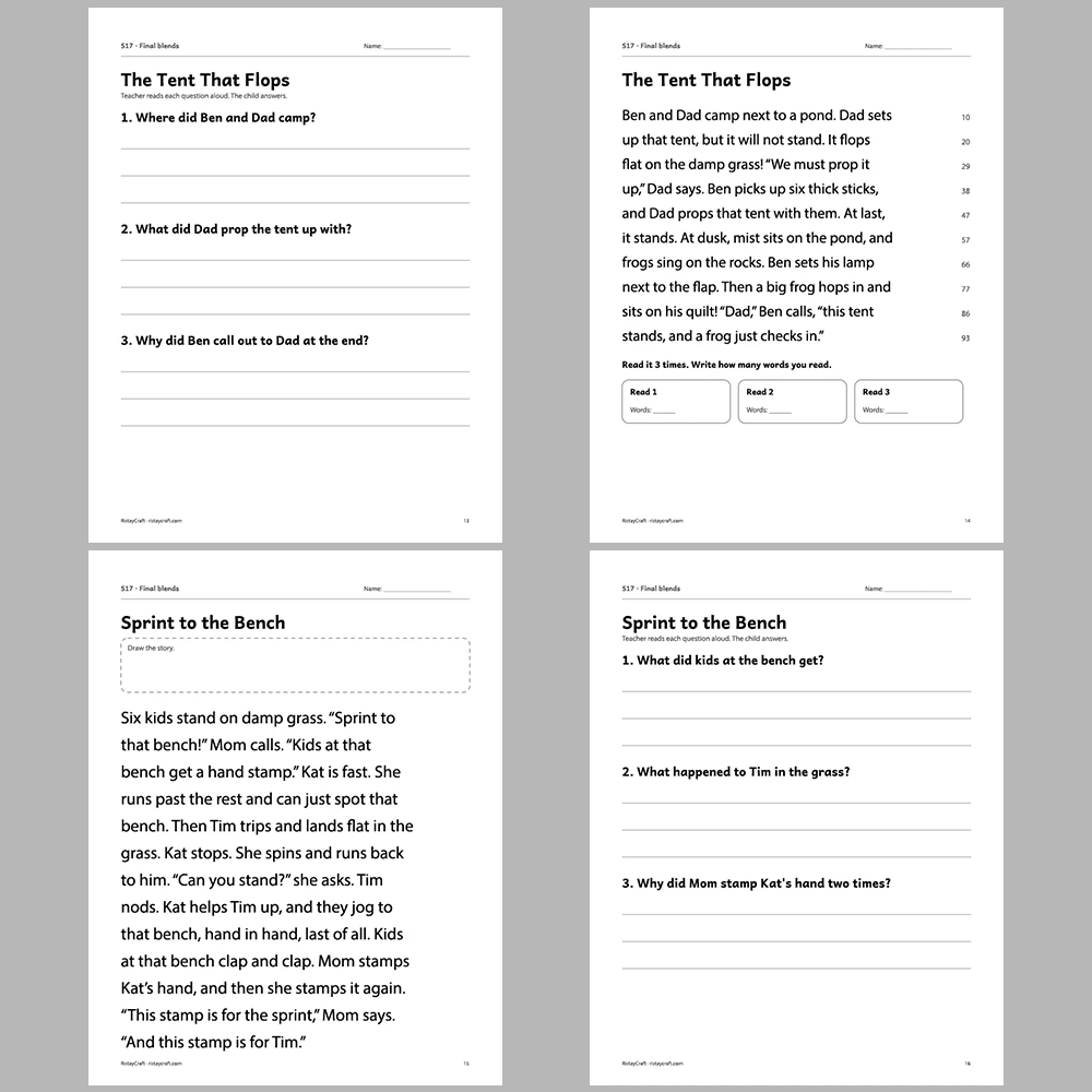 Final blends Decodable Readers | 8 Stories 38 Pages | Phonics Printable PDF | Ages 5-6