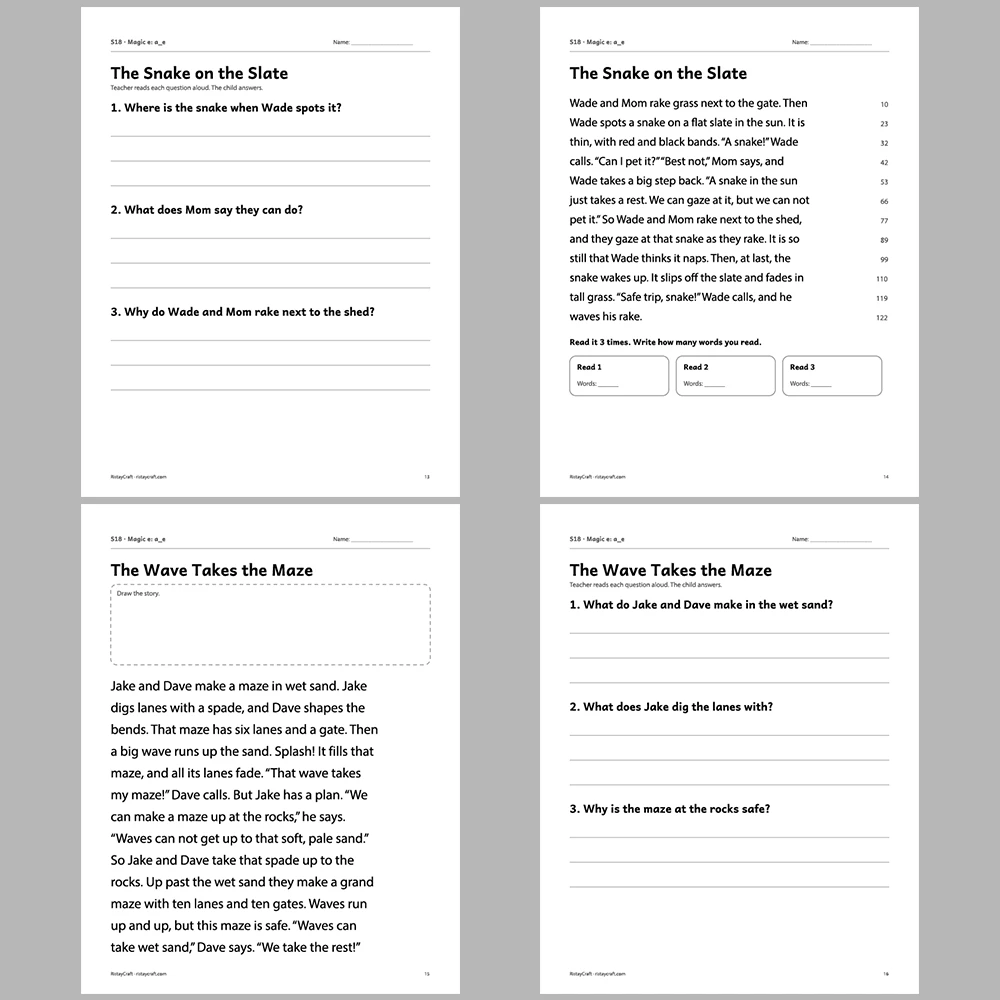 Magic e: a_e Decodable Readers | 10 Stories 44 Pages | Phonics Printable PDF | Ages 5-7