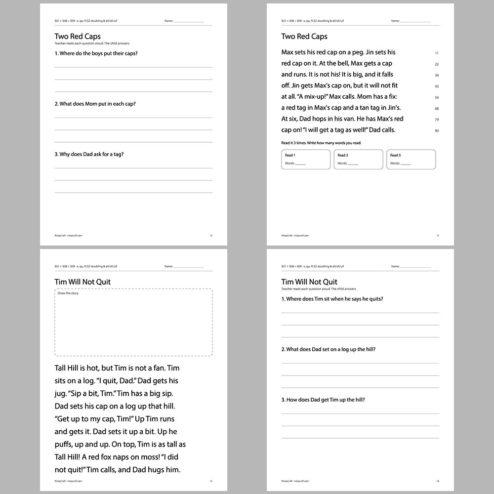 x, qu, FLSZ doubling & all/oll/ull Decodable Readers | 8 Stories 38 Pages | Phonics Printable PDF | Ages 5-6