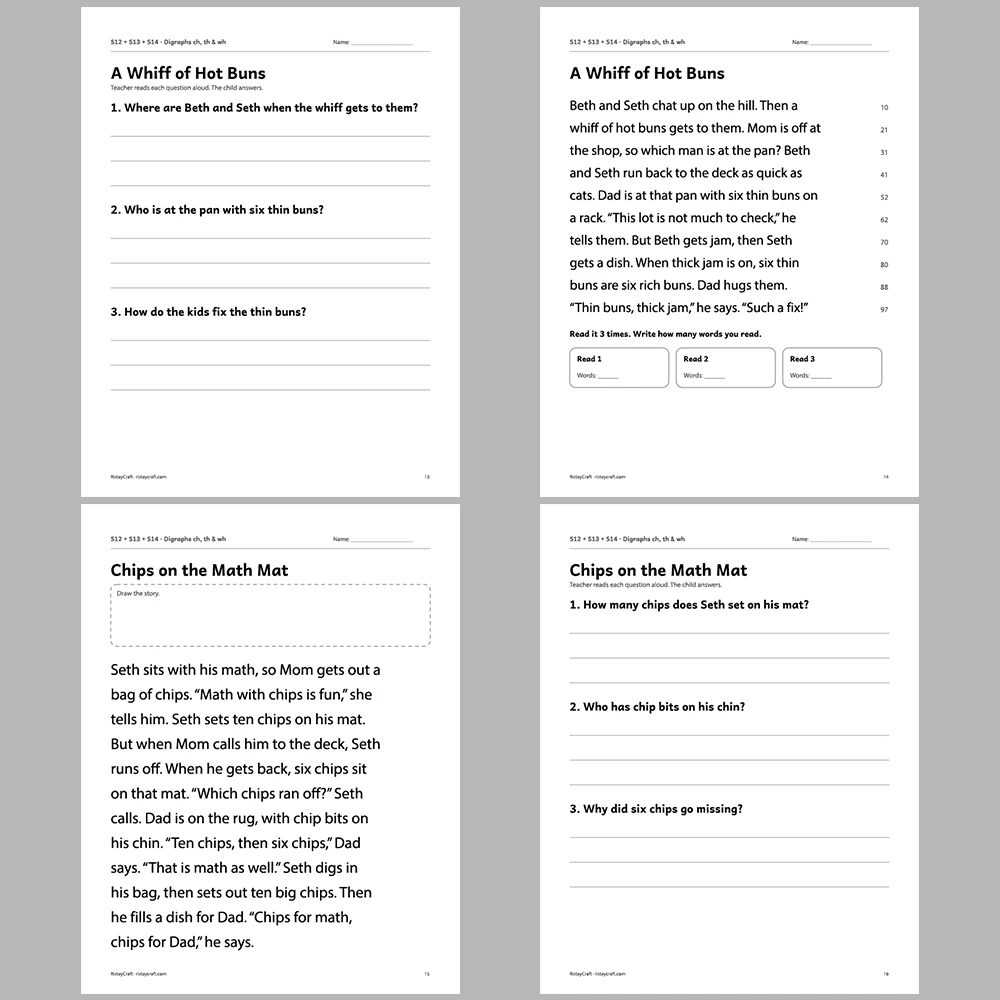 Digraphs ch, th & wh Decodable Readers | 8 Stories 38 Pages | Phonics Printable PDF | Ages 5-6