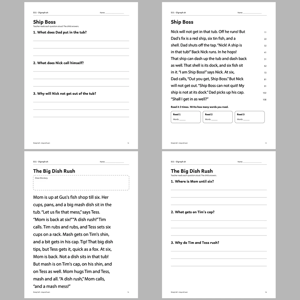 Digraph sh Decodable Readers | 8 Stories 38 Pages | Phonics Printable PDF | Ages 5-6