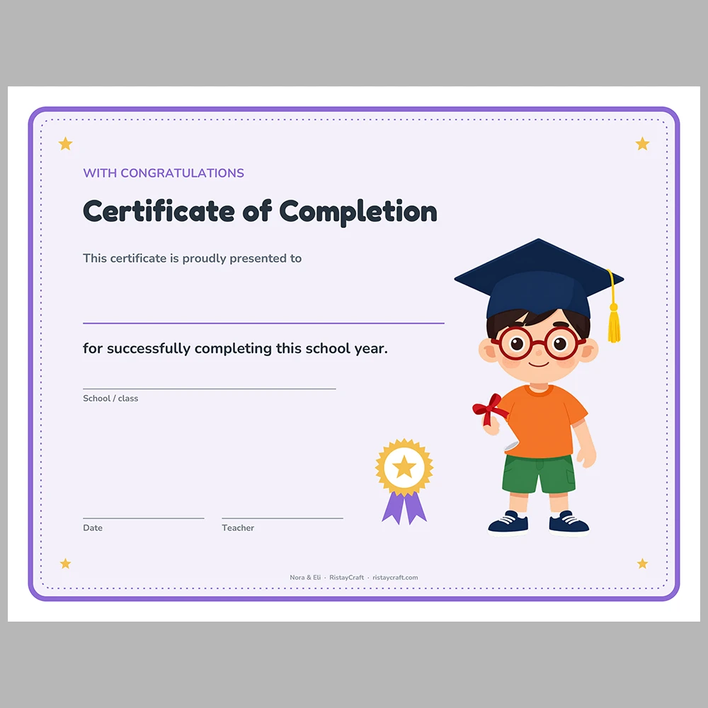 Preschool & Kindergarten Graduation Diploma Printable | Editable Pre-K Diploma Certificate | End of Year Award | Nora & Eli PDF