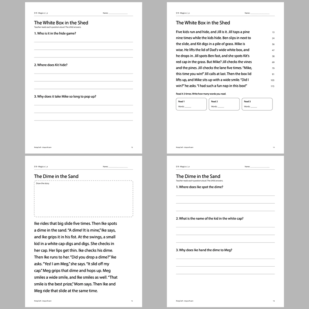 Magic e: i_e Decodable Readers | 10 Stories 44 Pages | Phonics Printable PDF | Ages 5-7