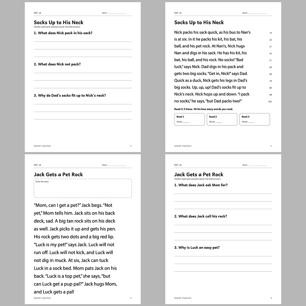 ck Decodable Readers | 8 Stories 38 Pages | Phonics Printable PDF | Ages 5-6