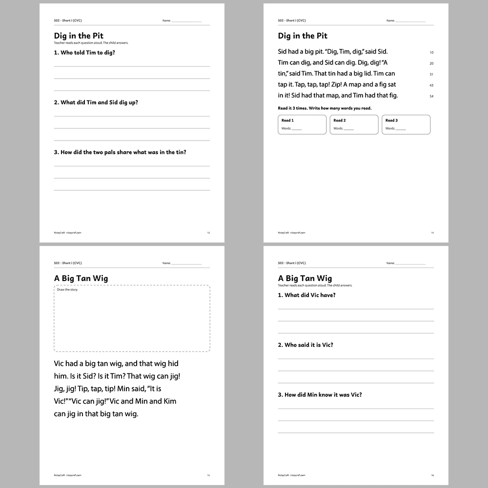 Short i (CVC) Decodable Readers | 8 Stories 38 Pages | Phonics Printable PDF | Ages 5-6